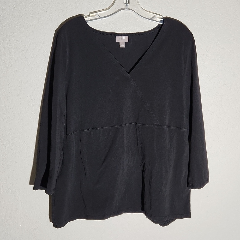 J. Jill womens top black Sze L 3/4 sleeve